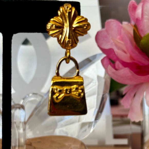 RARE Vintage Gold Fendi Shoe & Purse Earrings & BROOCH Set - Picture 5 of 11